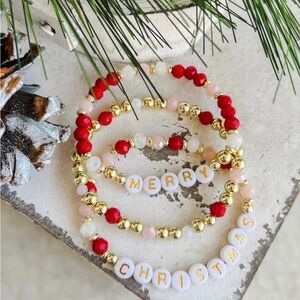 Festive Red and Gold Beaded Bracelet Set